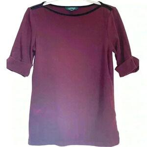 Ralph Lauren burgundy tunic w boat  neck collar w lots of stretch & black trim